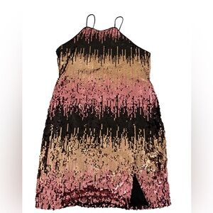 VENUS Pink and Black Sequin Midi Dress